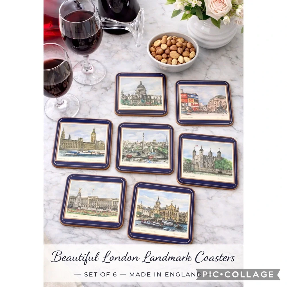 Vintage Pimpernel London Landmarks Coasters Set of 6 Made in England Cork Back